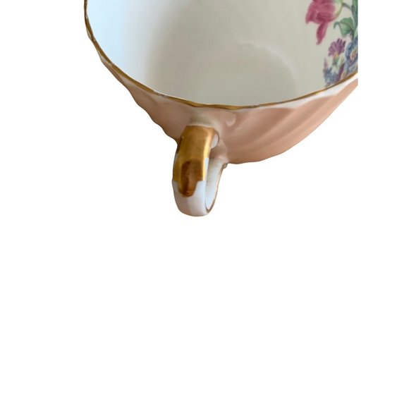 AYNSLEY ENGLAND PASTEL LIGHT PINK SWIRL TEA CUP SAUCER SET FLORAL GOLD RIM #1 Gd - Picture 13 of 13